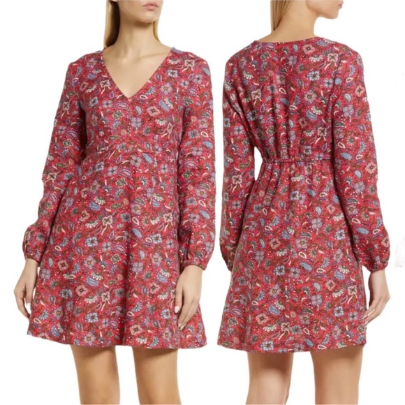 Boden Flippy 100% Linen Mini Dress Radish Oriental Paradise Women's 16/18L - Picture 1 of 15